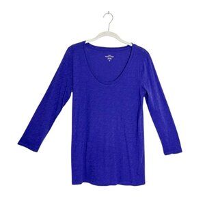 J. Crew Women's Vintage Cotton 3/4 Sleeve Scoop Neck Top in Blue - Sz M